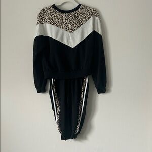 SHEIN Black and Leopard Print Track Suit